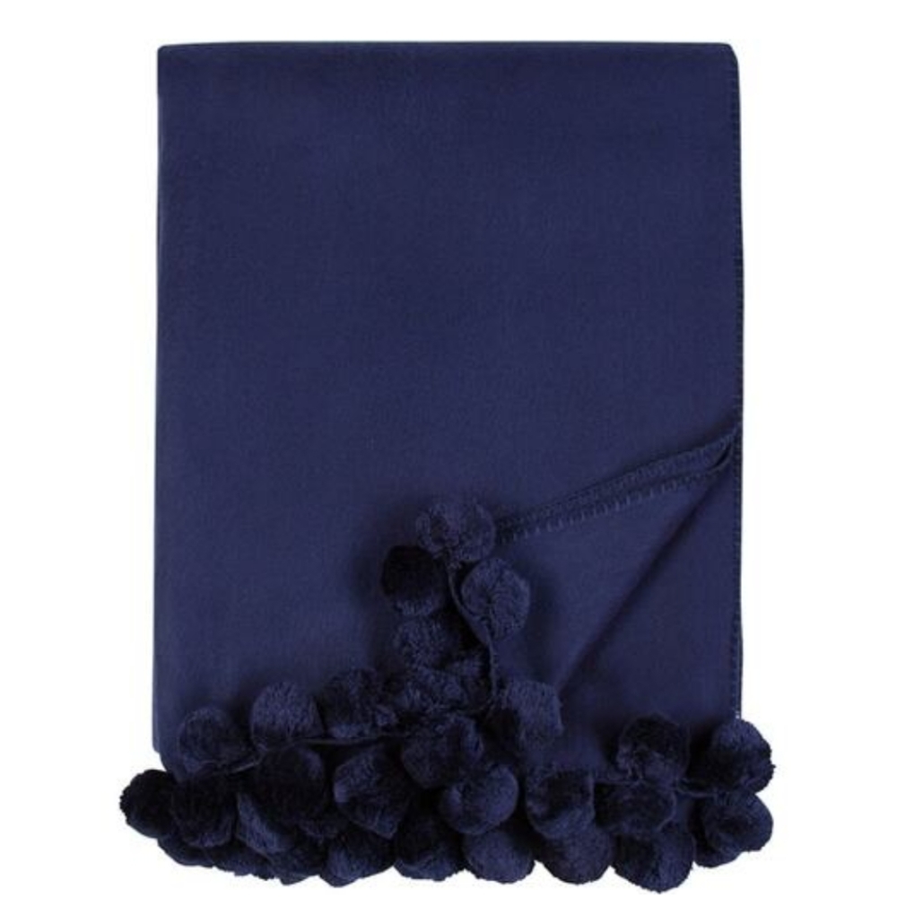 NWT Malibu Luxxe Luxxe Pom Pom Throw in  Navy